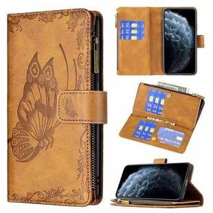 For iPhone 11 Pro Max Flying Butterfly Embossing Pattern Zipper Horizontal Flip Leather Case with Holder & Card Slots & Wallet(Brown)