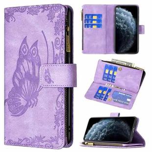 For iPhone 11 Pro Max Flying Butterfly Embossing Pattern Zipper Horizontal Flip Leather Case with Holder & Card Slots & Wallet(Purple)