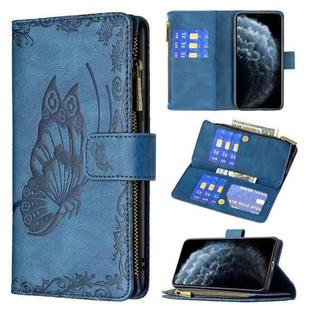 For iPhone 11 Pro Max Flying Butterfly Embossing Pattern Zipper Horizontal Flip Leather Case with Holder & Card Slots & Wallet(Blue)