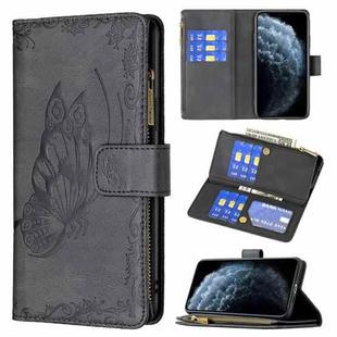 For iPhone 11 Pro Max Flying Butterfly Embossing Pattern Zipper Horizontal Flip Leather Case with Holder & Card Slots & Wallet(Black)