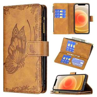 For iPhone 12 mini Flying Butterfly Embossing Pattern Zipper Horizontal Flip Leather Case with Holder & Card Slots & Wallet(Brown)