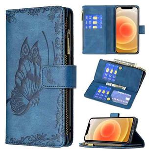 For iPhone 12 mini Flying Butterfly Embossing Pattern Zipper Horizontal Flip Leather Case with Holder & Card Slots & Wallet(Blue)