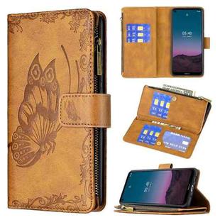 For Nokia 3.4 Flying Butterfly Embossing Pattern Zipper Horizontal Flip Leather Case with Holder & Card Slots & Wallet(Brown)