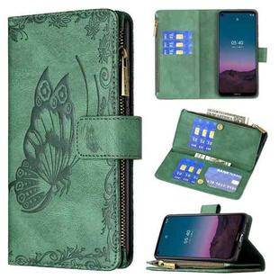 For Nokia 3.4 Flying Butterfly Embossing Pattern Zipper Horizontal Flip Leather Case with Holder & Card Slots & Wallet(Green)