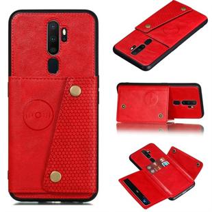 For OPPO A9 (2020) Shockproof Magnetic PU + TPU Protective Case with Card Slots(Red)