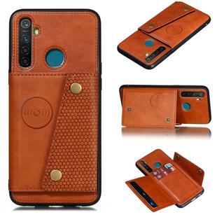 For OPPO Realme 5 Shockproof Magnetic PU + TPU Protective Case with Card Slots(Brown)