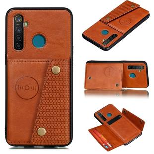 For OPPO Realme 5 Pro Shockproof Magnetic PU + TPU Protective Case with Card Slots(Brown)
