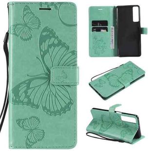 For LG Stylo 7 5G / 4G Pressed Printing Butterfly Pattern Horizontal Flip PU Leather Case with Holder & Card Slots & Wallet & Lanyard(Green)