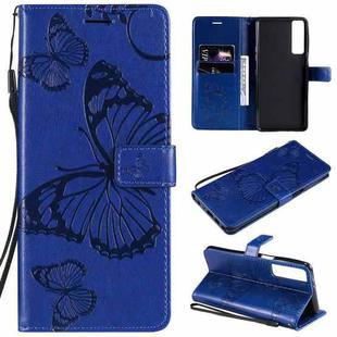 For LG Stylo 7 5G / 4G Pressed Printing Butterfly Pattern Horizontal Flip PU Leather Case with Holder & Card Slots & Wallet & Lanyard(Blue)