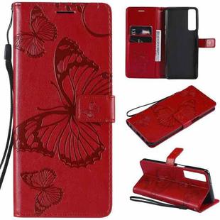 For LG Stylo 7 5G / 4G Pressed Printing Butterfly Pattern Horizontal Flip PU Leather Case with Holder & Card Slots & Wallet & Lanyard(Red)