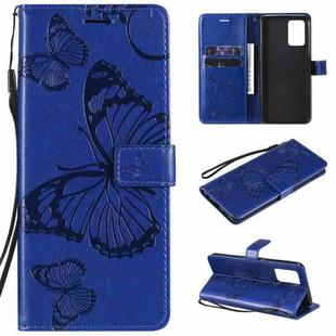 For OPPO A74 4G / F19 4G Pressed Printing Butterfly Pattern Horizontal Flip PU Leather Case with Holder & Card Slots & Wallet & Lanyard(Blue)