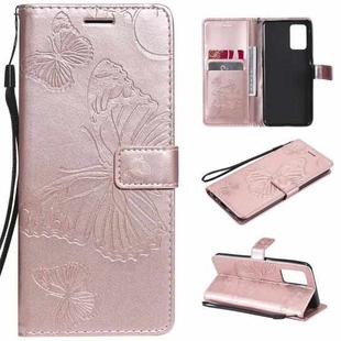 For OPPO A74 4G / F19 4G Pressed Printing Butterfly Pattern Horizontal Flip PU Leather Case with Holder & Card Slots & Wallet & Lanyard(Rose Gold)