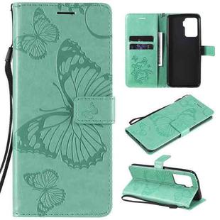 For OPPO A94 5G / F19 Pro / Reno 5F Pressed Printing Butterfly Pattern Horizontal Flip PU Leather Case with Holder & Card Slots & Wallet & Lanyard(Green)