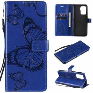 For OPPO A94 5G / F19 Pro / Reno 5F Pressed Printing Butterfly Pattern Horizontal Flip PU Leather Case with Holder & Card Slots & Wallet & Lanyard(Blue)