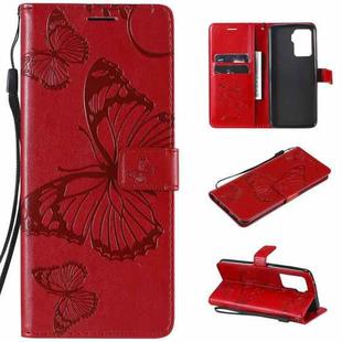 For OPPO A94 5G / F19 Pro / Reno 5F Pressed Printing Butterfly Pattern Horizontal Flip PU Leather Case with Holder & Card Slots & Wallet & Lanyard(Red)