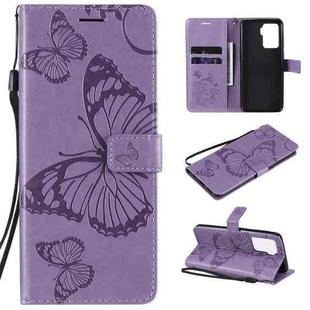 For OPPO A94 5G / F19 Pro / Reno 5F Pressed Printing Butterfly Pattern Horizontal Flip PU Leather Case with Holder & Card Slots & Wallet & Lanyard(Purple)