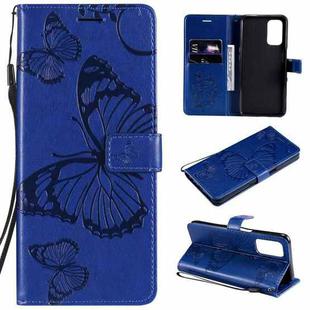 For OPPO A93 5G / A74 5G Pressed Printing Butterfly Pattern Horizontal Flip PU Leather Case with Holder & Card Slots & Wallet & Lanyard(Blue)