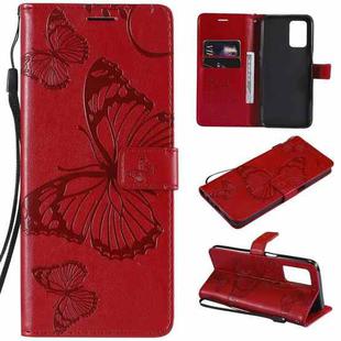For OPPO A93 5G / A74 5G Pressed Printing Butterfly Pattern Horizontal Flip PU Leather Case with Holder & Card Slots & Wallet & Lanyard(Red)