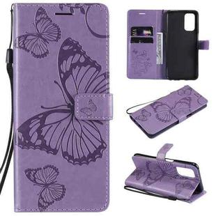 For OPPO A93 5G / A74 5G Pressed Printing Butterfly Pattern Horizontal Flip PU Leather Case with Holder & Card Slots & Wallet & Lanyard(Purple)