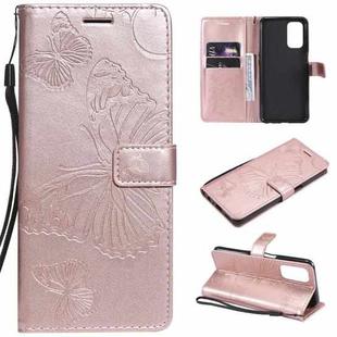 For OPPO A93 5G / A74 5G Pressed Printing Butterfly Pattern Horizontal Flip PU Leather Case with Holder & Card Slots & Wallet & Lanyard(Rose Gold)