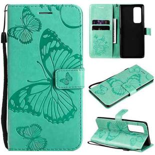 For OPPO Reno5 Pro+ 5G / Find X3 Neo Pressed Printing Butterfly Pattern Horizontal Flip PU Leather Case with Holder & Card Slots & Wallet & Lanyard(Green)