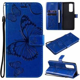 For OPPO Reno5 Pro+ 5G / Find X3 Neo Pressed Printing Butterfly Pattern Horizontal Flip PU Leather Case with Holder & Card Slots & Wallet & Lanyard(Blue)
