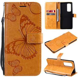 For OPPO Reno5 Pro+ 5G / Find X3 Neo Pressed Printing Butterfly Pattern Horizontal Flip PU Leather Case with Holder & Card Slots & Wallet & Lanyard(Yellow)