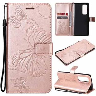 For OPPO Reno5 Pro+ 5G / Find X3 Neo Pressed Printing Butterfly Pattern Horizontal Flip PU Leather Case with Holder & Card Slots & Wallet & Lanyard(Rose Gold)