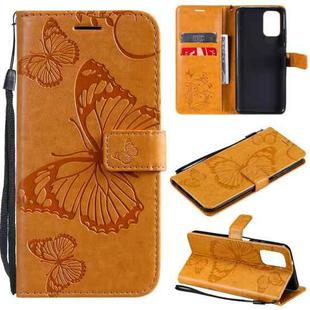 For Xiaomi Redmi Note 10 4G Pressed Printing Butterfly Pattern Horizontal Flip PU Leather Case with Holder & Card Slots & Wallet & Lanyard(Yellow)