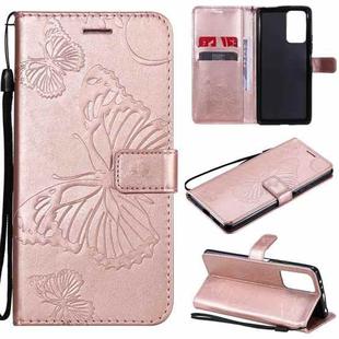 For Xiaomi Redmi Note 10 Pro 4G Pressed Printing Butterfly Pattern Horizontal Flip PU Leather Case with Holder & Card Slots & Wallet & Lanyard(Rose Gold)