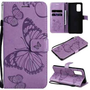 For Samsung Galaxy A32 4G Pressed Printing Butterfly Pattern Horizontal Flip PU Leather Case with Holder & Card Slots & Wallet & Lanyard(Purple)