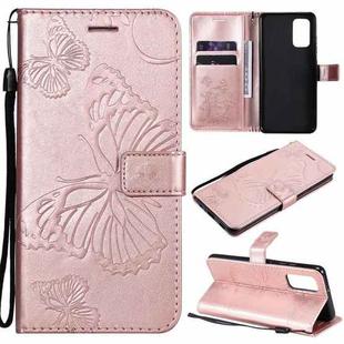 For Samsung Galaxy A32 4G Pressed Printing Butterfly Pattern Horizontal Flip PU Leather Case with Holder & Card Slots & Wallet & Lanyard(Rose Gold)
