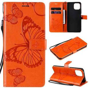 For Xiaomi Mi 11 Lite Pressed Printing Butterfly Pattern Horizontal Flip PU Leather Case with Holder & Card Slots & Wallet & Lanyard(Orange)