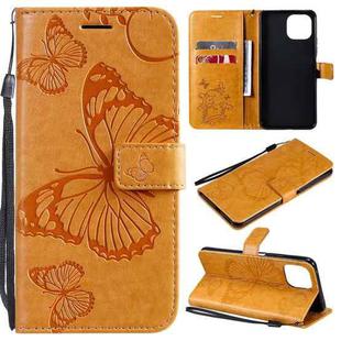 For Xiaomi Mi 11 Lite Pressed Printing Butterfly Pattern Horizontal Flip PU Leather Case with Holder & Card Slots & Wallet & Lanyard(Yellow)