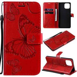 For Xiaomi Mi 11 Lite Pressed Printing Butterfly Pattern Horizontal Flip PU Leather Case with Holder & Card Slots & Wallet & Lanyard(Red)