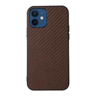 For iPhone 12 mini Carbon Fiber Skin PU + PC + TPU Shockprof Protective Case (Brown)