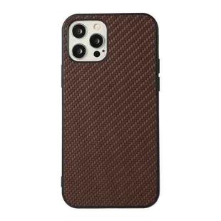 For iPhone 12 Pro Carbon Fiber Skin PU + PC + TPU Shockprof Protective Case(Brown)