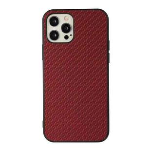 For iPhone 12 Pro Max Carbon Fiber Skin PU + PC + TPU Shockprof Protective Case(Red)