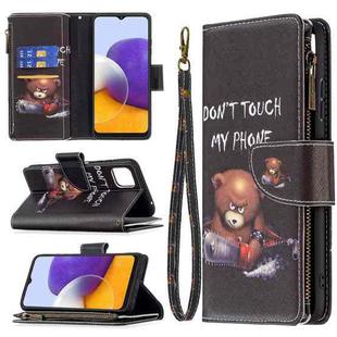 For Samsung Galaxy A22 5G Colored Drawing Pattern Zipper Horizontal Flip Leather Case with Holder & Card Slots & Wallet(Bear)