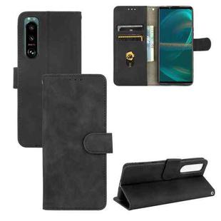 For Sony Xperia 5 III Solid Color Skin Feel Magnetic Buckle Horizontal Flip Calf Texture PU Leather Case with Holder & Card Slots & Wallet(Black))