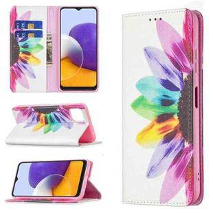 For Samsung Galaxy A22 5G Colored Drawing Pattern Invisible Magnetic Horizontal Flip PU Leather Case with Holder & Card Slots & Wallet(Sun Flower)