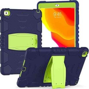 For iPad 10.2 2021 / 2020 / 2019 3-Layer Protection Screen Frame + PC + Silicone Shockproof Combination Case with Holder(NavyBlue+Lime)