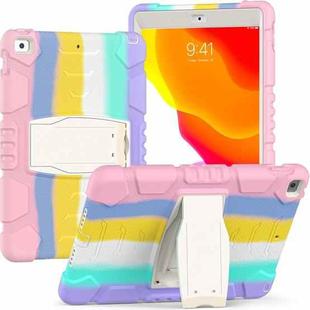 For iPad 10.2 2021 / 2020 / 2019 3-Layer Protection Screen Frame + PC + Silicone Shockproof Combination Case with Holder(Colorful Pink)