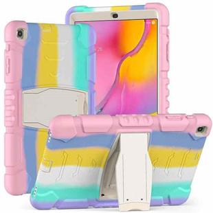 For Samsung Galaxy Tab A 10.1 (2019) T510 3-Layer Protection  Screen Frame + PC + Silicone Shockproof Combination Case with Holder(Colorful Pink)