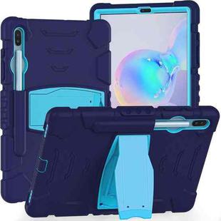 For Samsung Galaxy Tab S6 T860 3-Layer Protection  Screen Frame + PC + Silicone Shockproof Combination Case with Holder(NavyBlue+Blue)