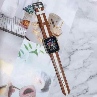 Two-color Stitching Lychee Texture Leather Watch Band For Apple Watch Series 8&7 41mm / SE 2&6&SE&5&4 40mm / 3&2&1 38mm(Brown White)