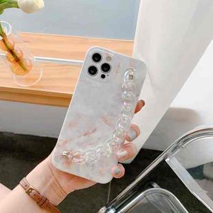 For iPhone 12 Agate Marble Pattern Protective Case With Bracelet(White)