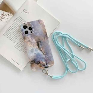 For iPhone 11 Agate Marble Pattern Protective Case With Lanyard (Blue)