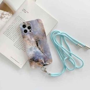 For iPhone 11 Pro Max Agate Marble Pattern Protective Case With Lanyard (Blue)