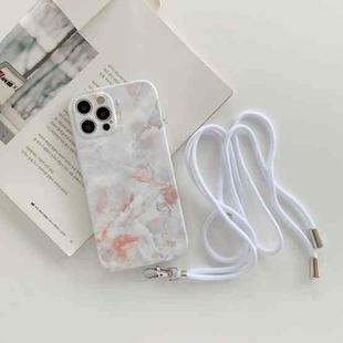 For iPhone 11 Pro Max Agate Marble Pattern Protective Case With Lanyard (White)